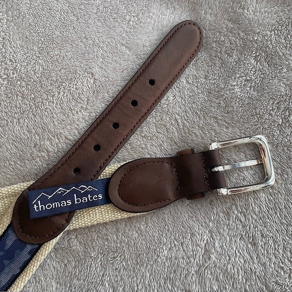 Thomas Bates belt with fish motif. will fit 32”- 35”. leather and cotton. USA - Picture 1 of 10